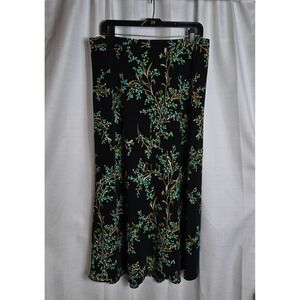 Y2K Dressbarn Woman Floral Print Black Midi‎ Skirt Elastic Waist Size 16W